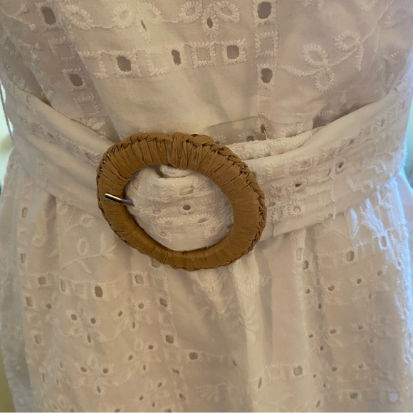 Loft White Eyelet Belted Square Neck Puffy Sleeve Mini Dress - 6 - Picture 5 of 16